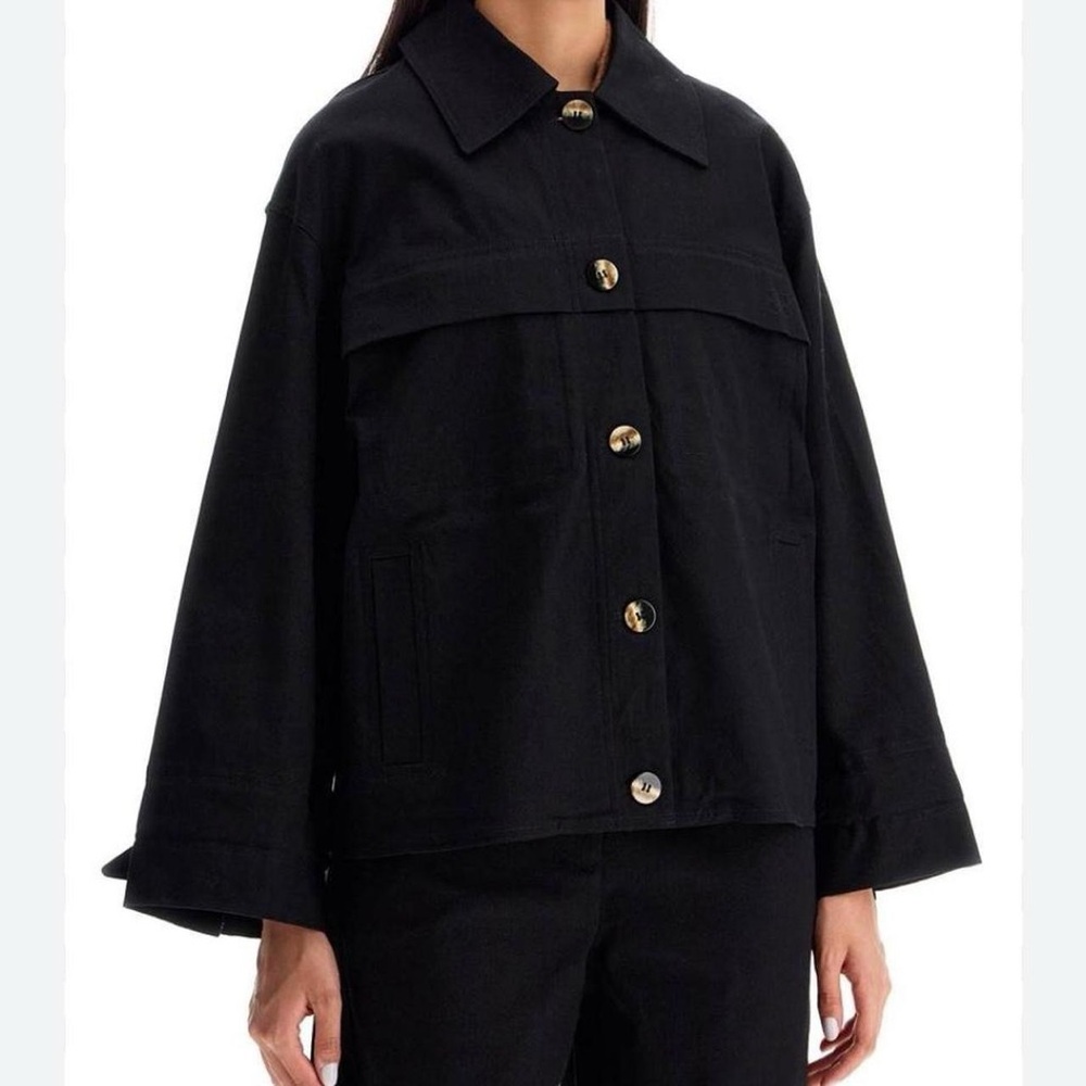 Ganni black herringbone canvas jacket